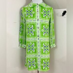 Vintage 60’s Bob Atkinson Lime Green Bandana print Mini Dress S